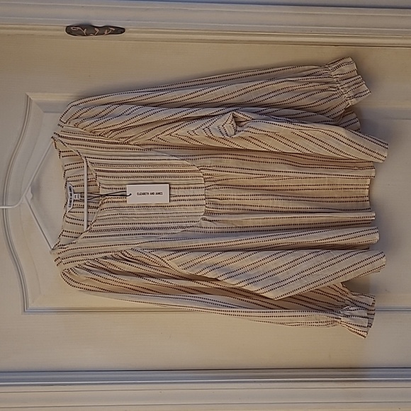 NWT Elizabeth and James Boho Striped Brown and Off-white Peasent Blouse - Picture 17 of 17